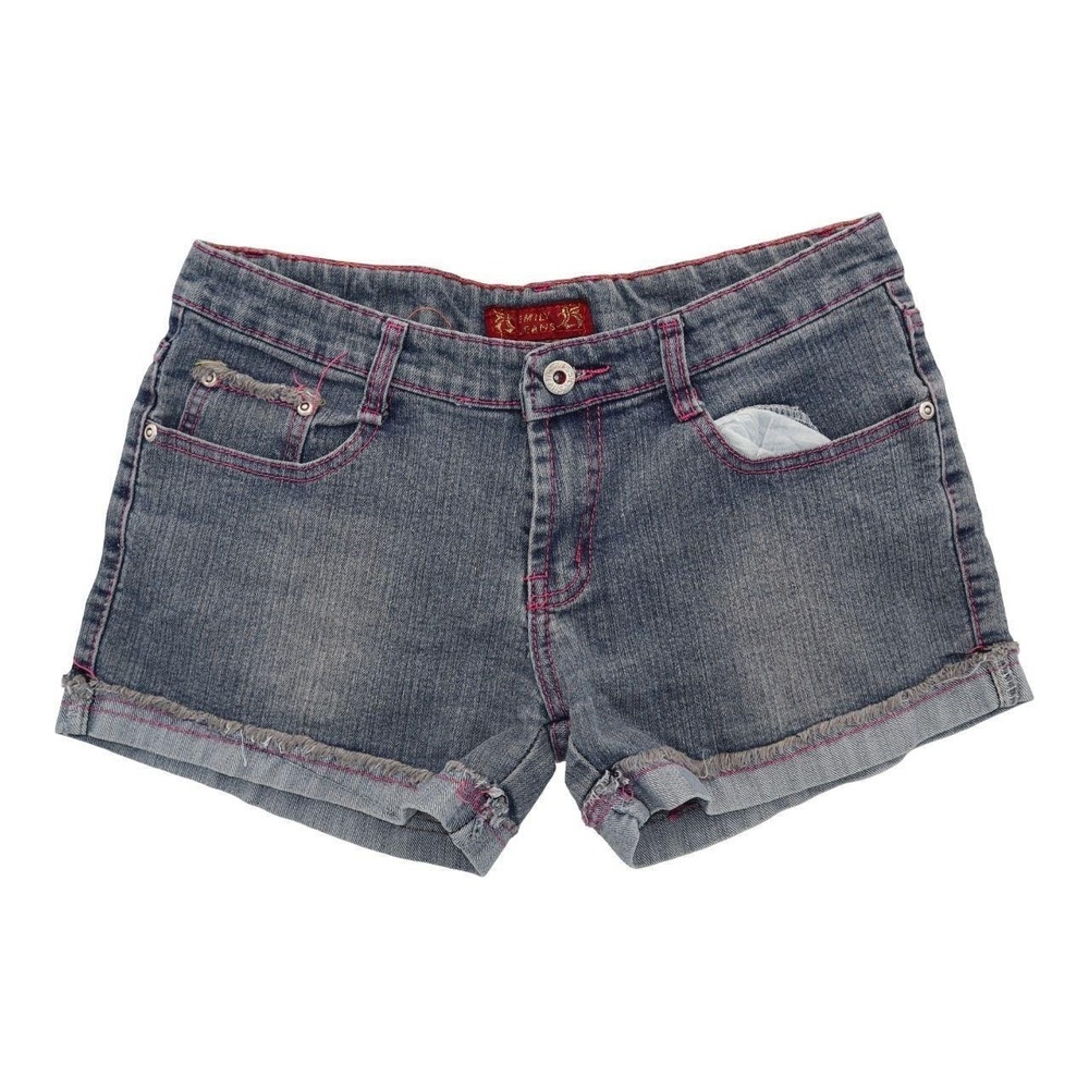 Vintage Y2K Emily Jeans Pink Stitch Contrast Denim Cuffed Cutoff Shorts Size 30